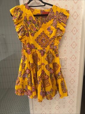 LA DoubleJ Yellow Floral Tiered Ruffle Tunic
